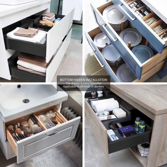 22" Bottom Mount Soft Close Drawer Slides Full Extension 80lb Load 22 inch - Picture 6 of 11